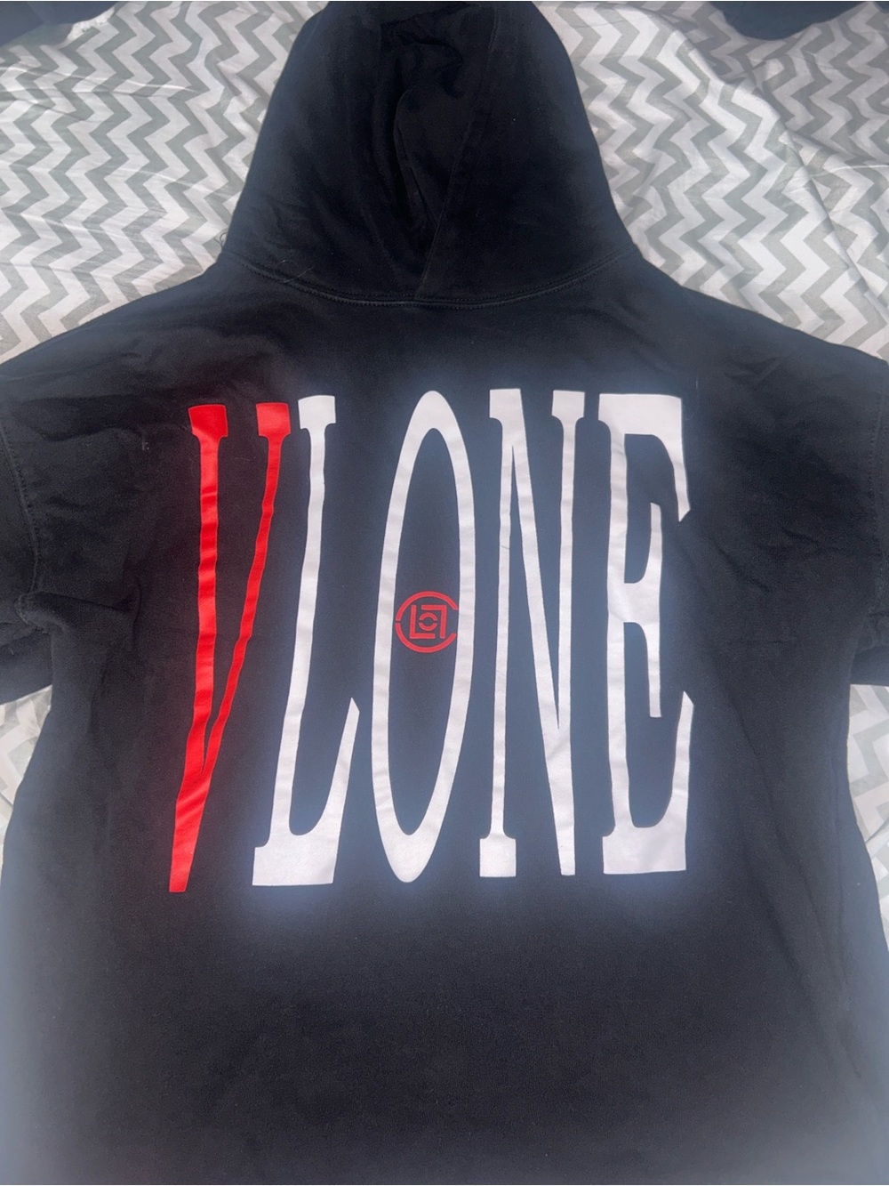 VLONE Black Hoodie with Red & White Back Logo